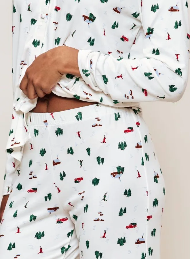 UNDIZ Green Patterned jersey pajama set for Women | Best Price UAE